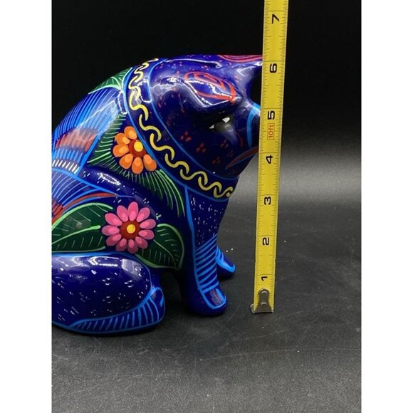 Talavera Mexican Pottery Sad Pig Piggy Bank Bright Blue Birds Folk Art Large 6” - Picture 3 of 9